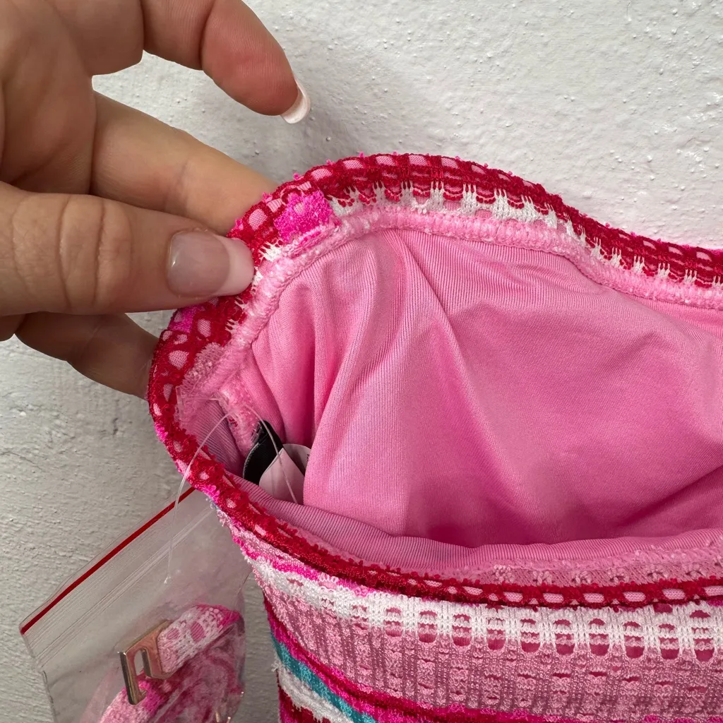 Kate Spade New York One-Piece Swimsuit Womens S Pink Stripe Bandeau with strap - Image 8