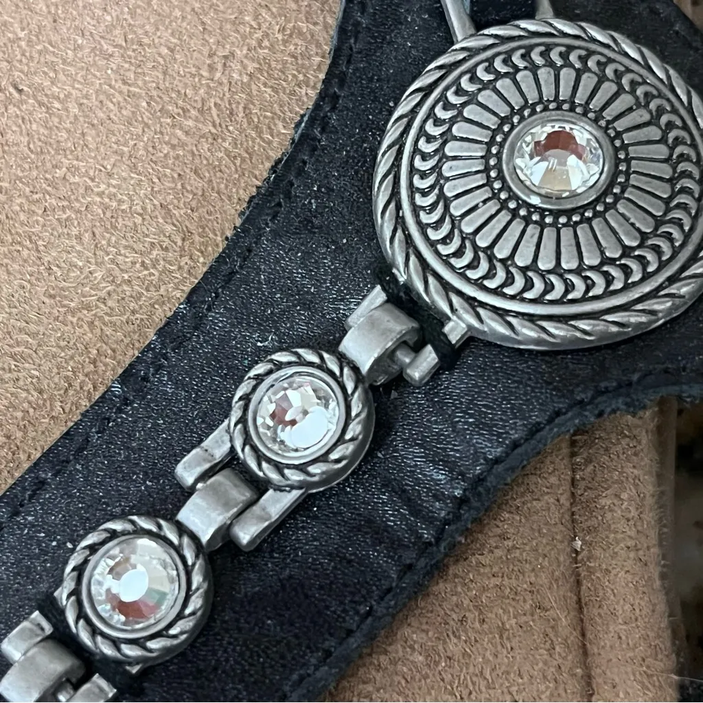 Minnetonka Sybil Black Leather Thong Sandals Women’s Comfort Wedge Casual 6 - Image 10