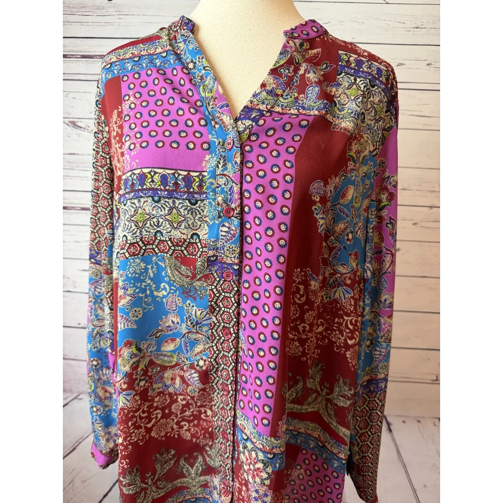 Joan Rivers Blouse Plus size 16 Paisley long sleeve button front shirt QVC Tunic - Image 4