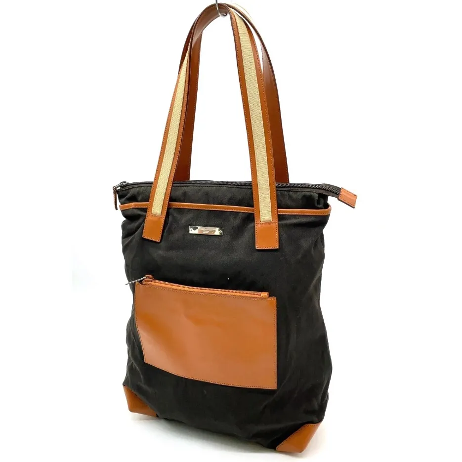 GUCCI Olive Green Canvas and Orange Leather Tricolor Top Zip Tote Bag - Image 5