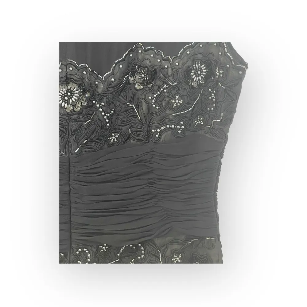 Vintage: Macis NY ❀ Silk Beaded 3D Flower Mesh Corset Illusion Top ❀ Black ❀ 14 - Image 7