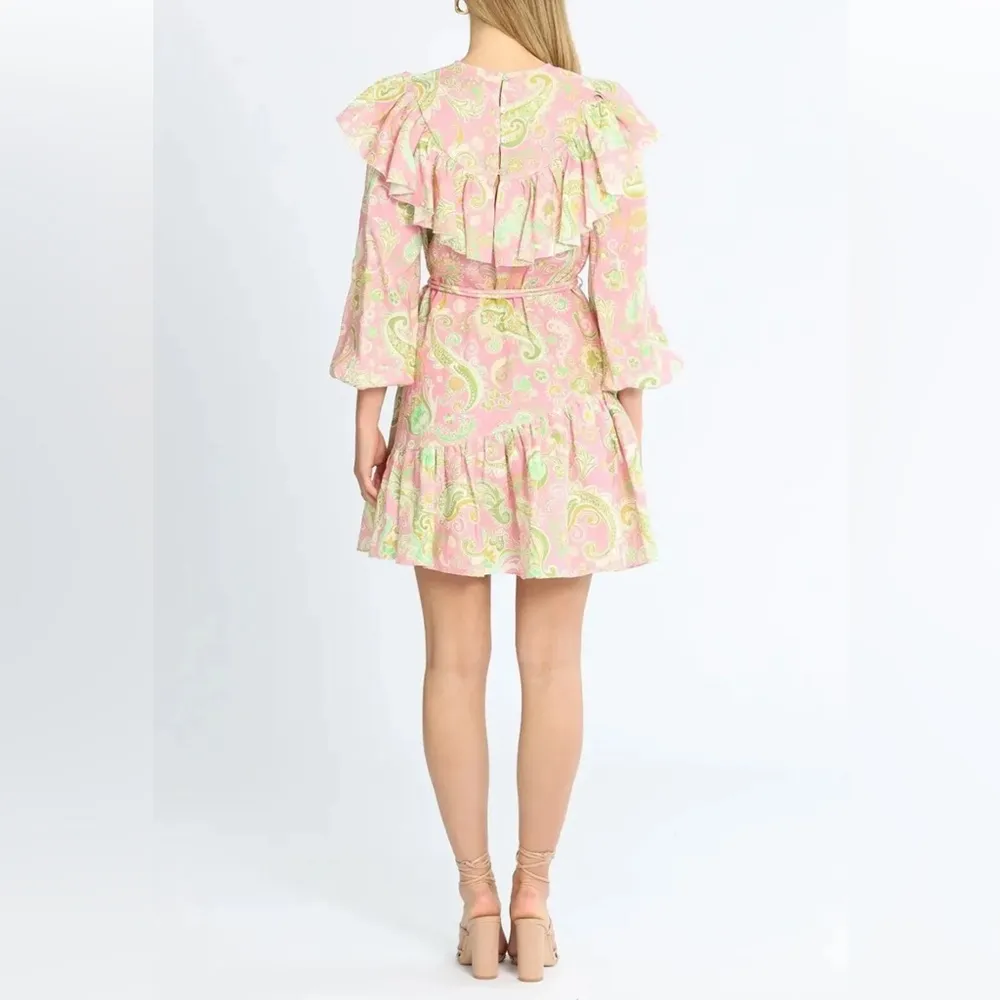 ALÉMAIS Marta Linen Ruffle Mini Dress, Size AUS 4 New w/Tag Pink - Image 10