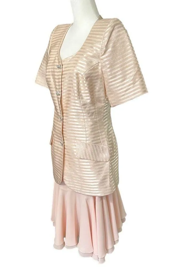Vintage DEBORAH BOHANDY Evening Elite Pink Metallic Skirt and Jacket Suit Sz 8 - Image 6