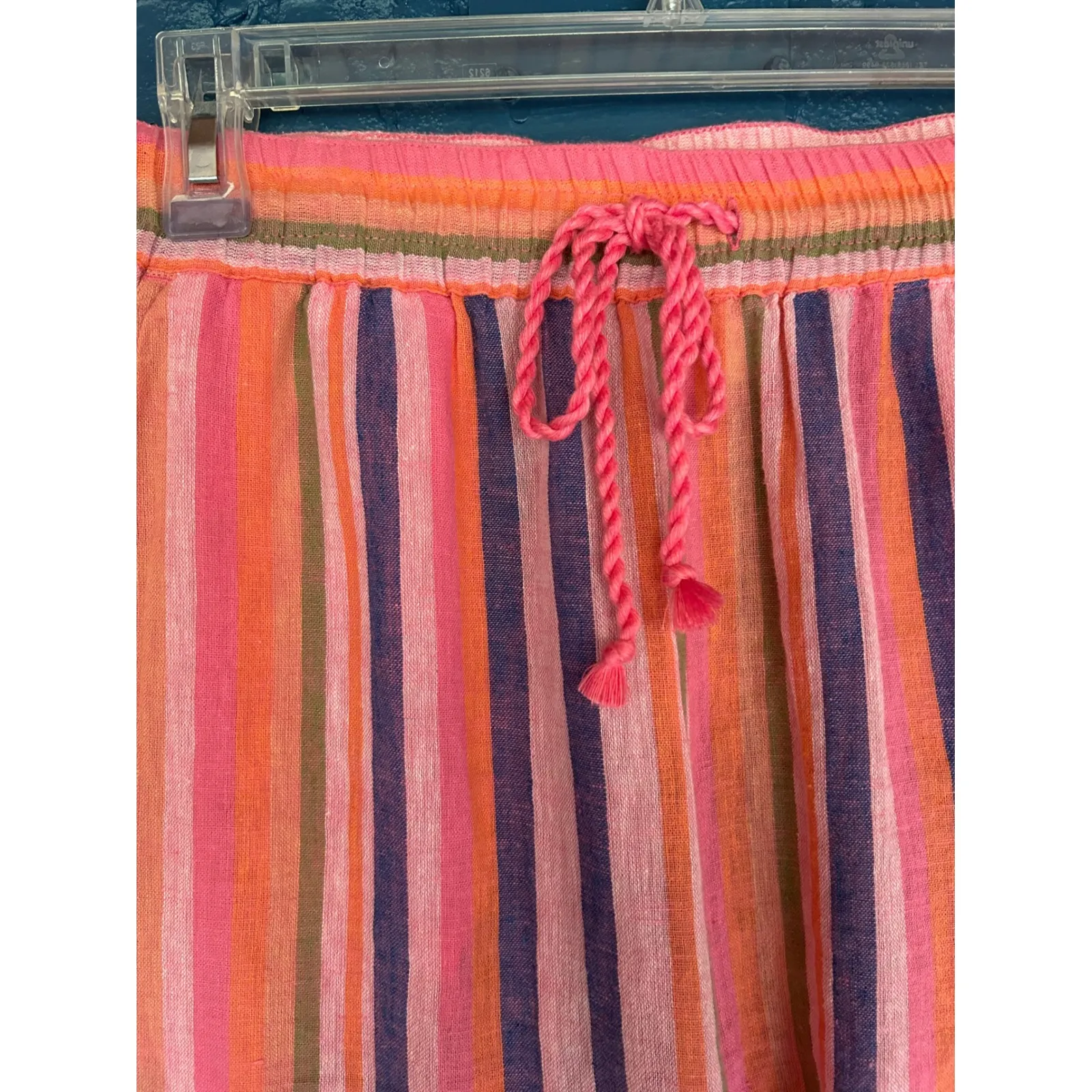 Xirena Striped Linen Blend Pants Womens Medium Coral Pink Purple Drawstring - Image 4