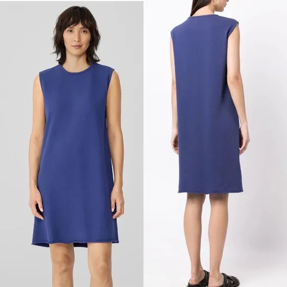 Eileen Fisher Lightweight Organic Cotton French Terry Dress Iris Blue | Medium - Image 2