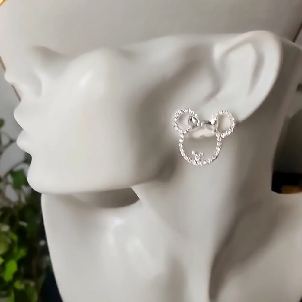 Silver Minnie Mouse Vibes Earrings with CZ Stones - Image 4