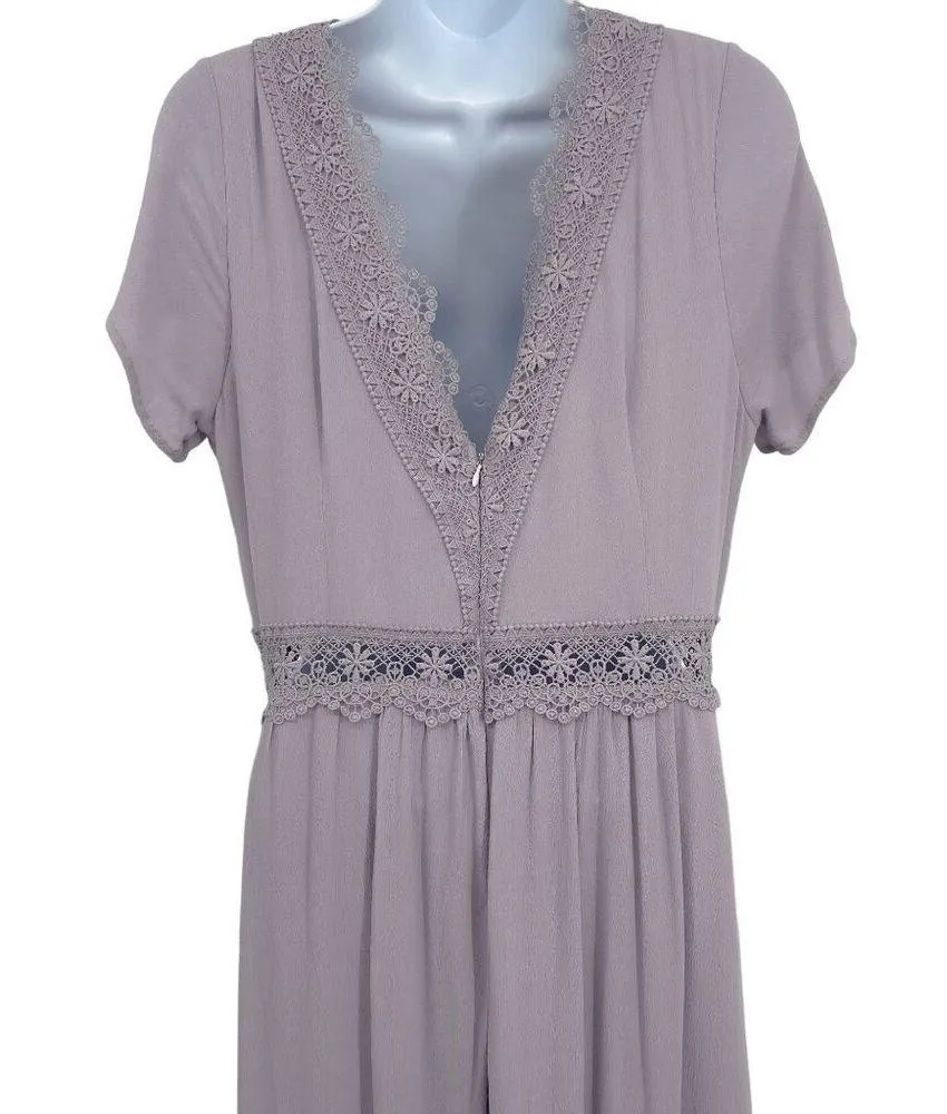 Altar'd State Tiered Lace Maxi Dress V Neck Short Sleeve Lavender Purple Large - Image 6