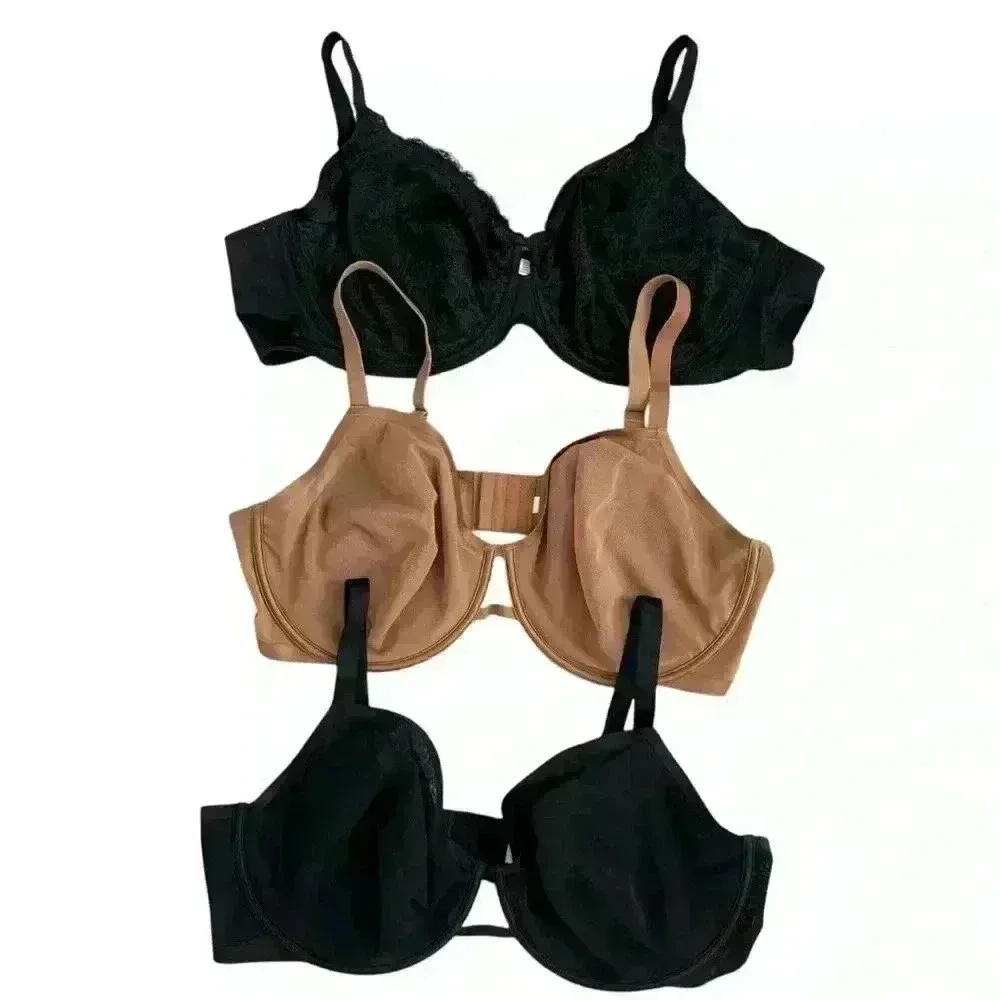 Auden‎ Women's Black, Beige Lightweight Underwired Bra Set of 3 Size 46DDD Tan - Image 2