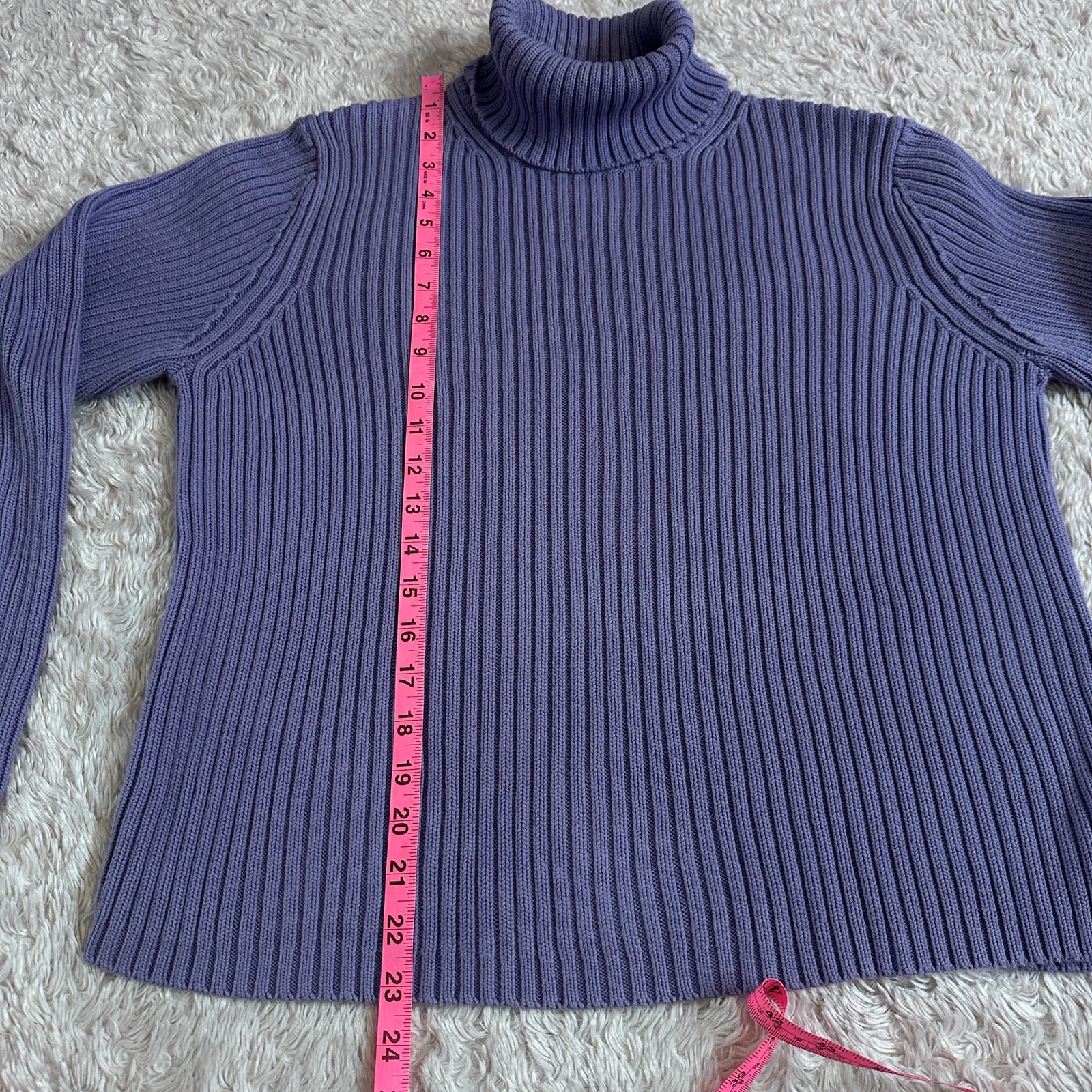 Vintage Eddie Bauer Purple Cotton Purple Chunky Knit Turtleneck Sweater - Image 7