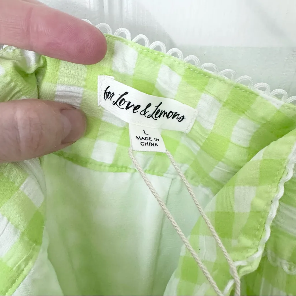 NWT FOR LOVE AND LEMONS Neon Green Gingham Women's Skirt LARGE - Image 6