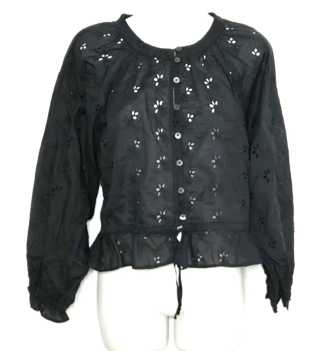 Outerknown Poet Button Floral Eyelet Top Size S NWT Peasant 100% Organic Cotton - Image 1