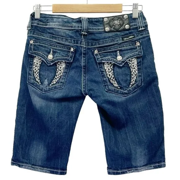 Miss Me Bermuda Shorts Medium Wash Bling Angel Wing Cut-off Jean Shorts Size 28 - Image 2
