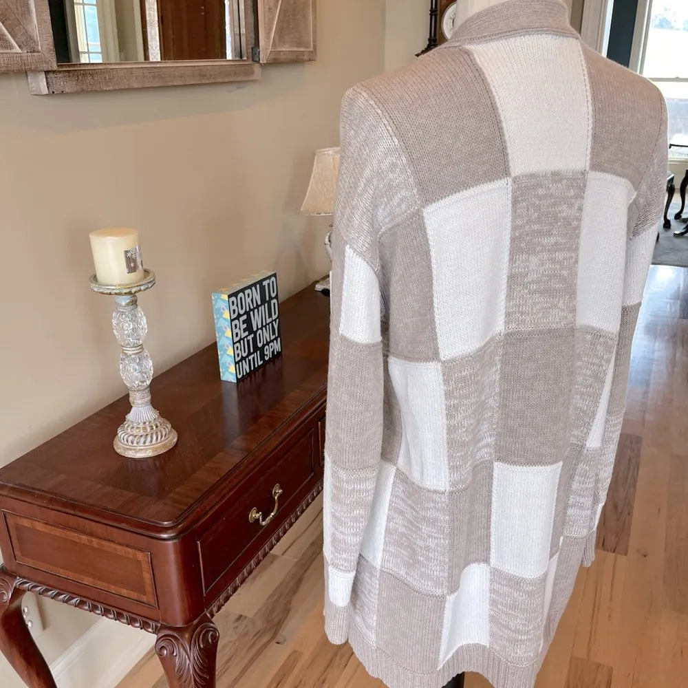 Buffalo Check Jillian Nicole Long Cardigan Tan Womens Medium - Image 11