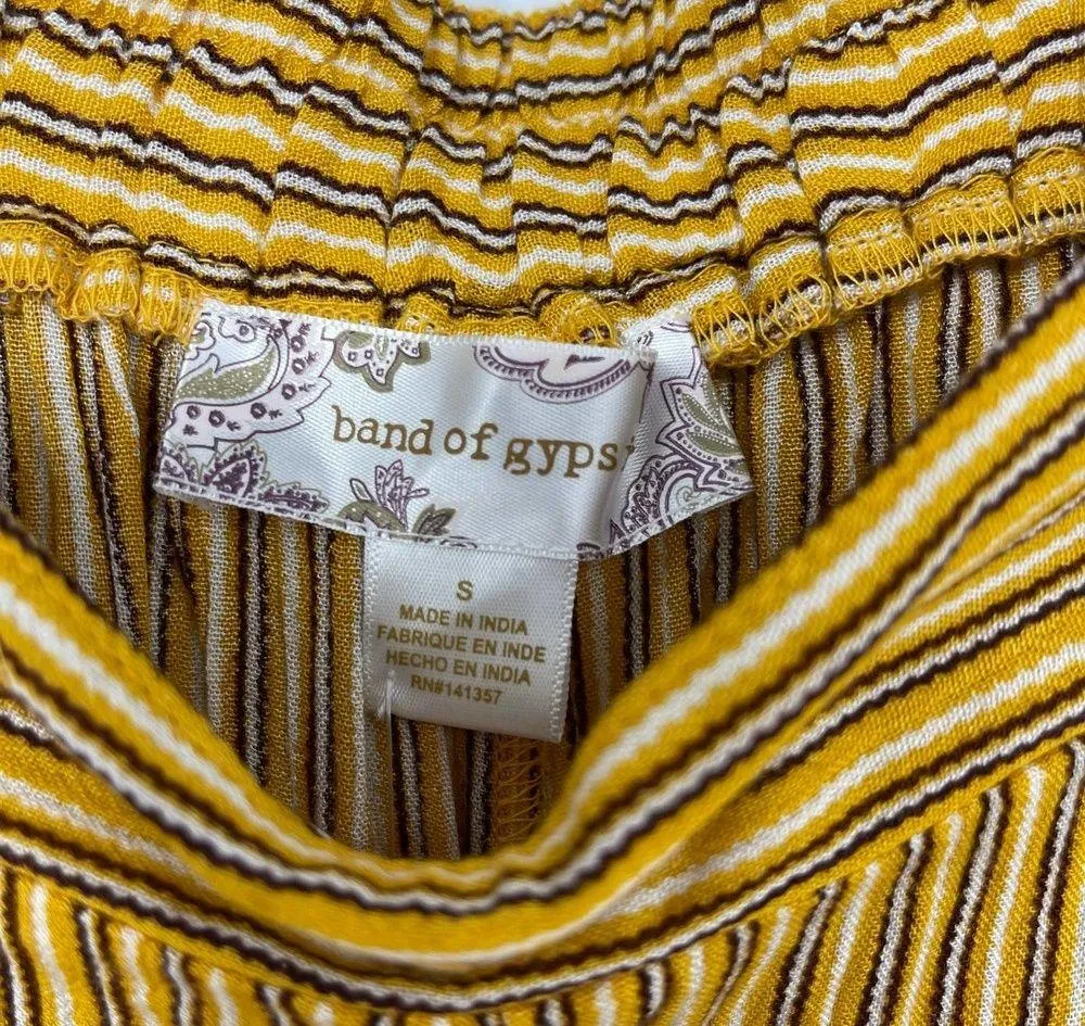 BAND OF GYPSIES GOLDEN YELLOW, WHITE & BROWN STRIPED CROPPED PANTS SMALL - Image 5