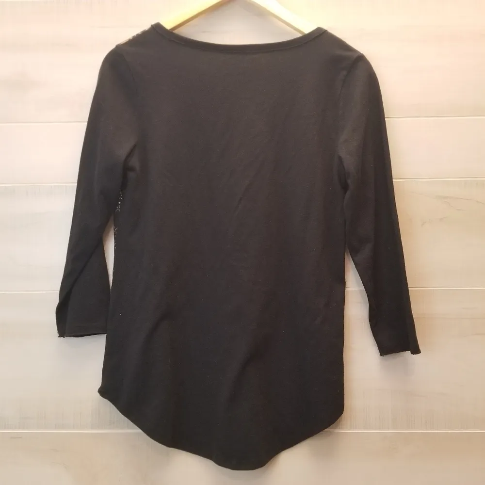 {S} Lucky Brand Gold Foil Medallion Black Tee Shirt 3/4 Sleeve - Image 3