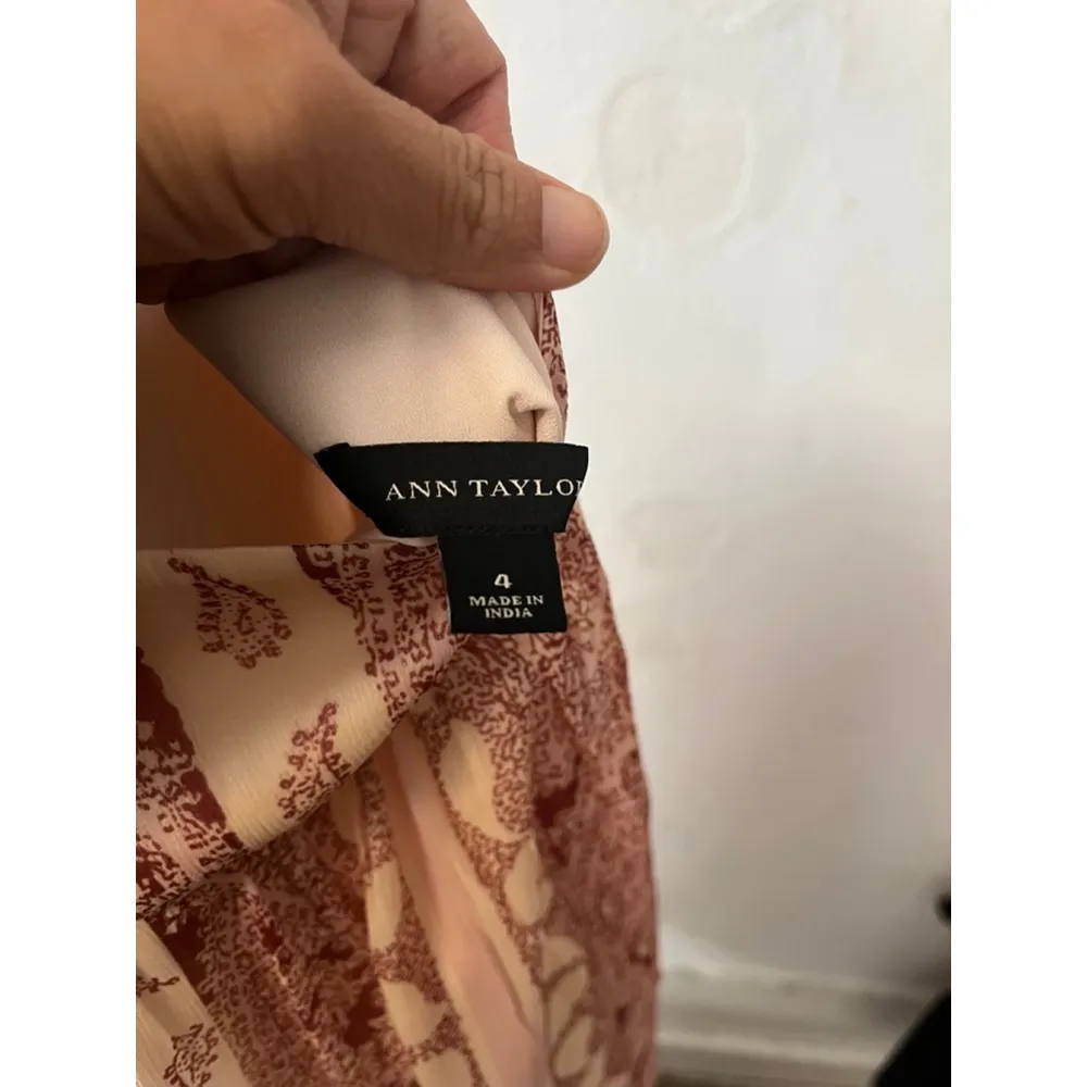 Ann Taylor paisley Red & Pink indian rustic country Aline rustic print skirt 4 - Image 4