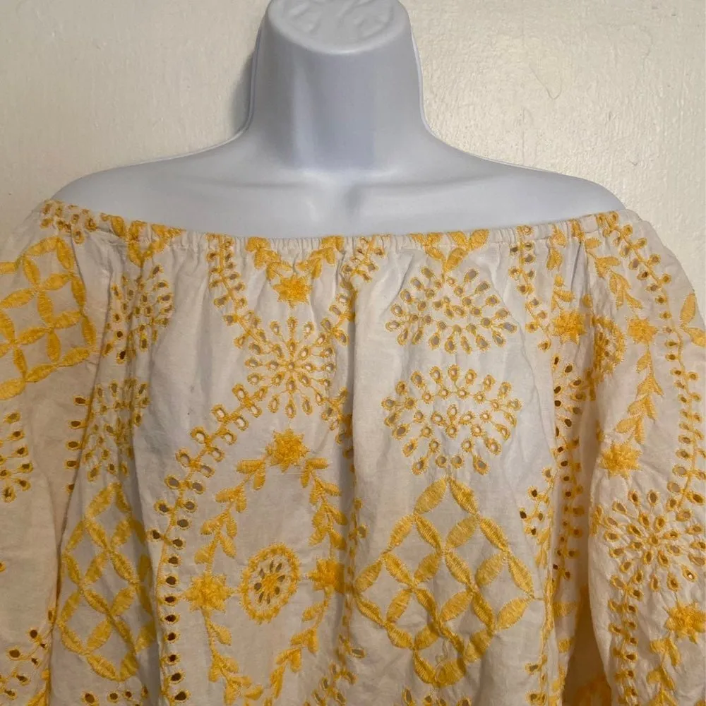 California Moon Rise Tie Front Crochet Blouse White Size M - Image 4