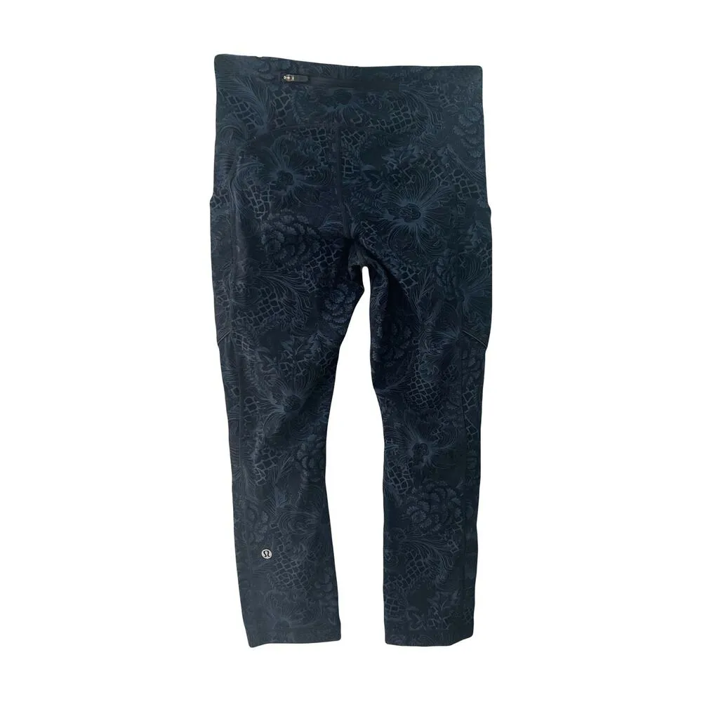 Lululemon Floral Print Speed Up Crop Leggings Sz 4 - Image 4