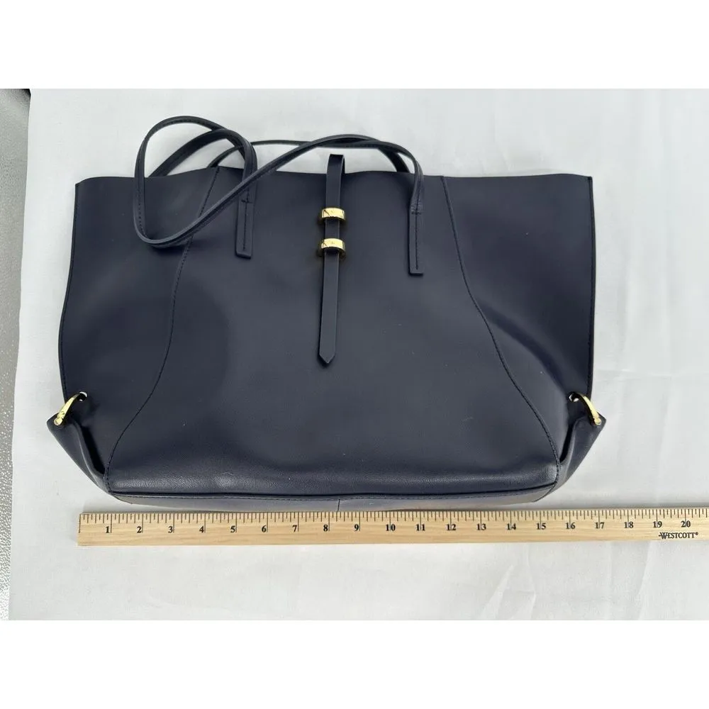 ZAC ZAC POSEN Dark‎ Blue Folded Gusset Leather Tote Bag Purse - Image 12