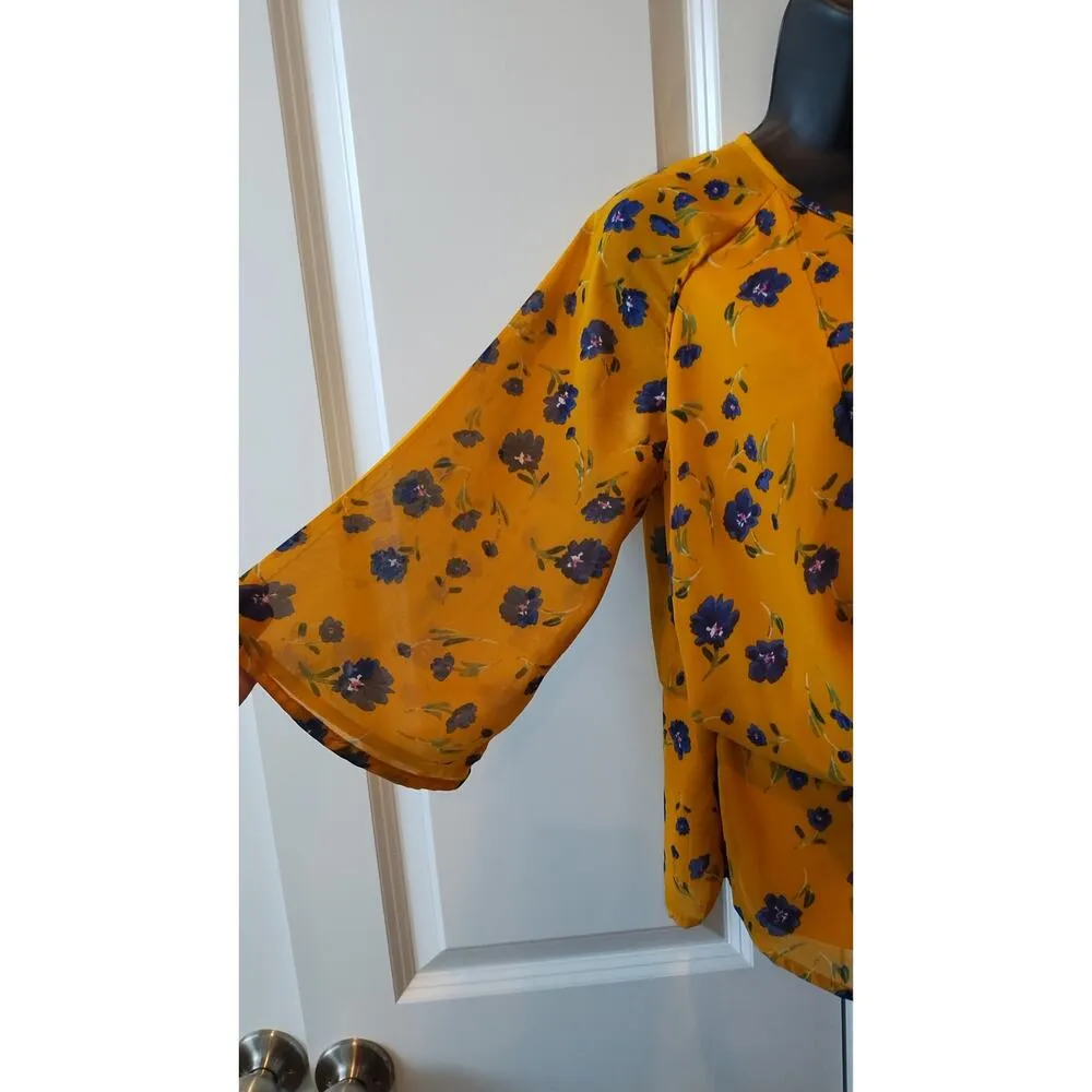 Harper Heritage floral print yellow blouse women's top 3/4 Sleeves Size XS - Image 3