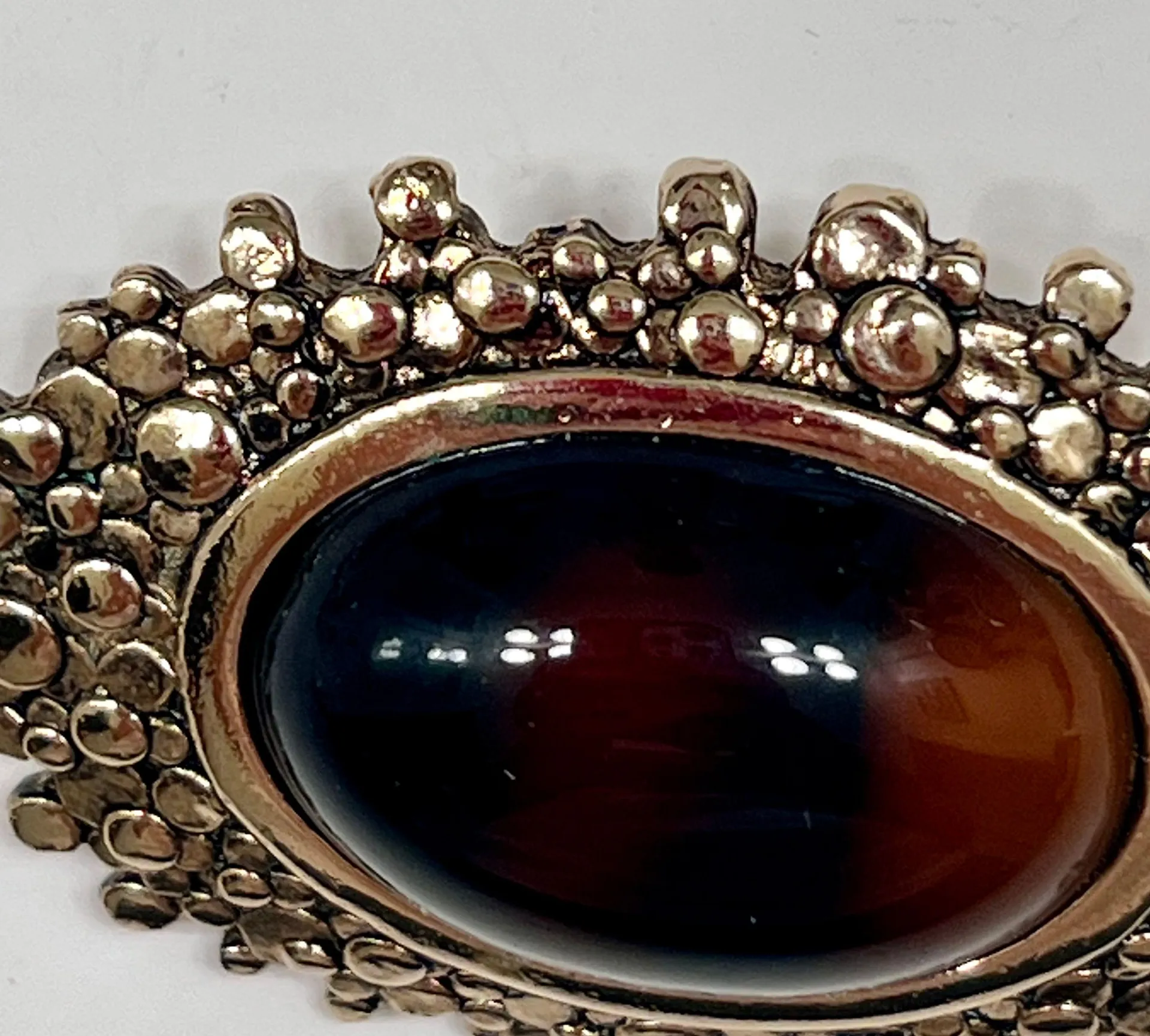 Vintage COVENTRY CANADA Tortoise Shell Glass Cabochon Victorian Brooch Pin Brown - Image 3