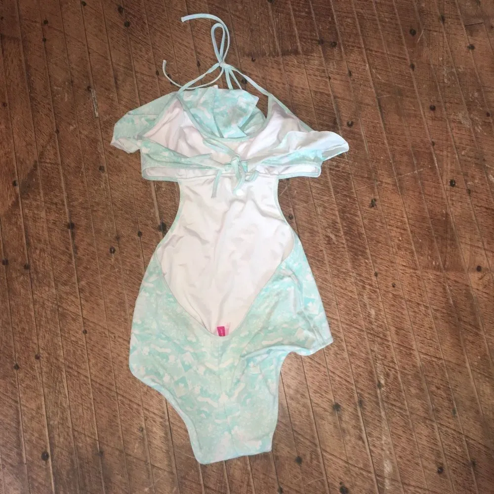 Victoria’s Secret M cutout sides ruffle neck halter tie swimsuit - Image 2