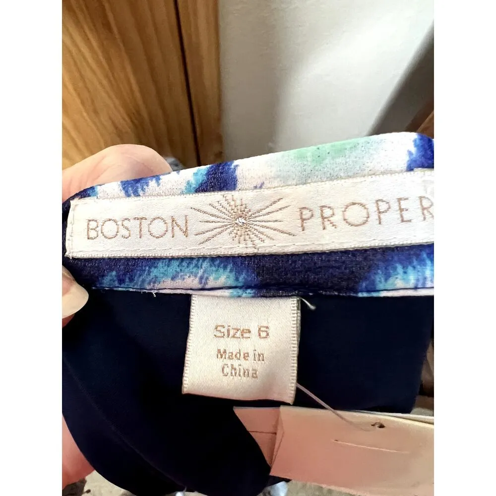 Boston Proper womens size 6 skirt Aquatic Ikat Maxi blue/white lined formal - Image 8