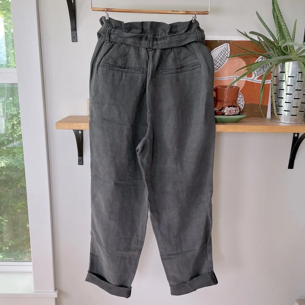 Aerie Charcoal Gray Linen Blend Belted Drapey Pants Size Small NWT - Image 3