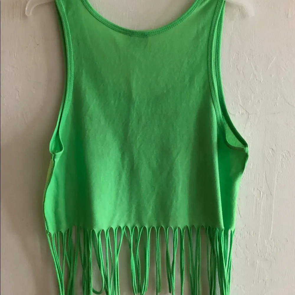POPULAR SPORTS Womens Tank Top LOVE KEY WEST Green Size Small Fringed Crop Top - Image 5
