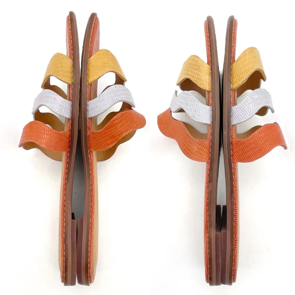 Madewell Wave Slide Sandal Size 8.5 Colorblock Leather Faded Straw Mist Multi - Image 11