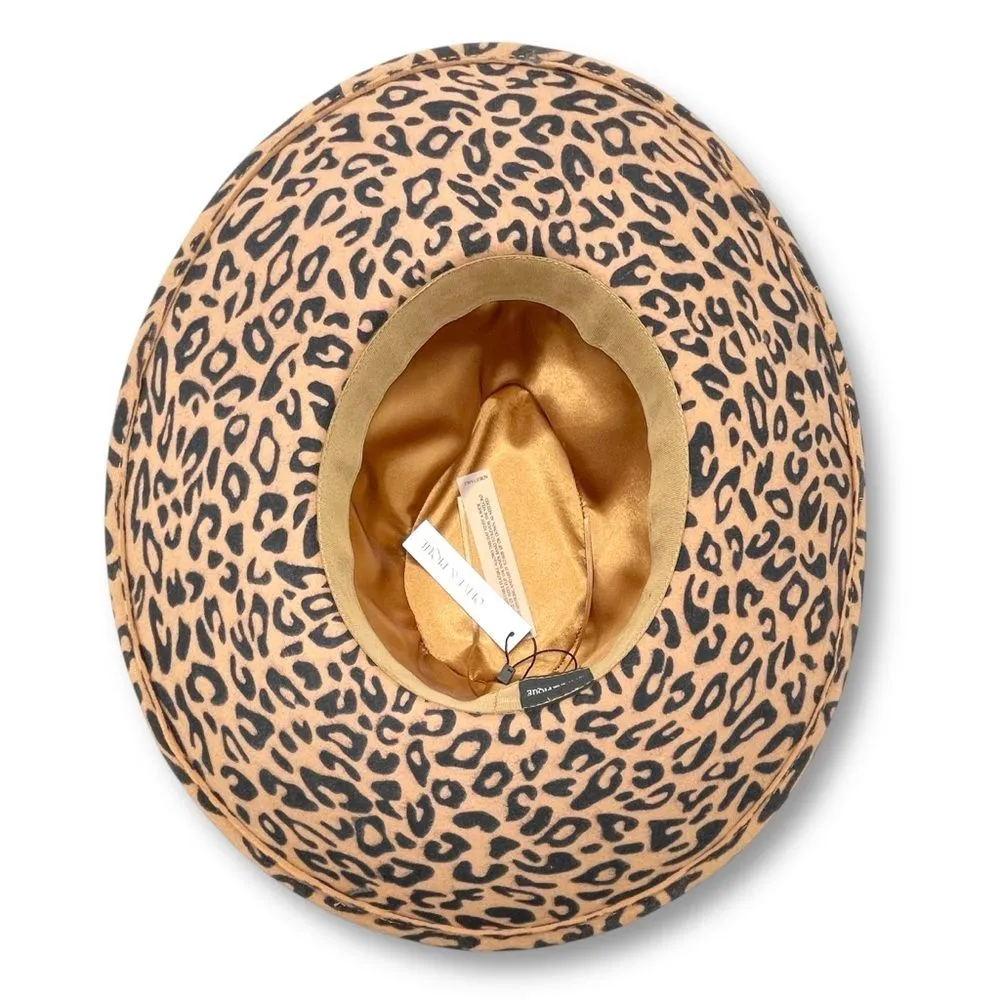 NWT Olive & Pique Leopard Print Wool Wide Brim Fedora Hat Tan Black Boho Fall Brown - Image 11