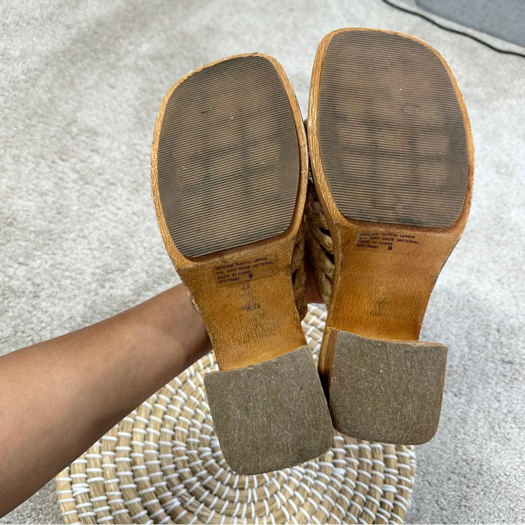Xhilaration Women’s Vintage Y2K 90s Chunky Raffia Straw Sandals Block Heel Tan 9 - Image 10