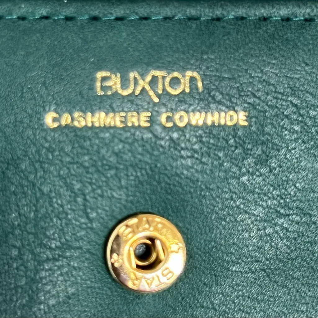 Vintage cashmere cowhide Elegant Green Leather Clutch wallet floral embossing - Image 2