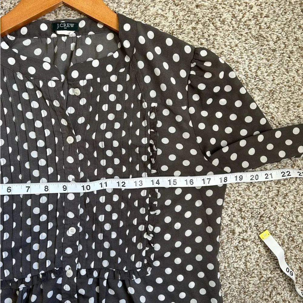 J. Crew Grey White Polka Dot Long Sleeve Blouse Preppy Office Small Medium - Image 5