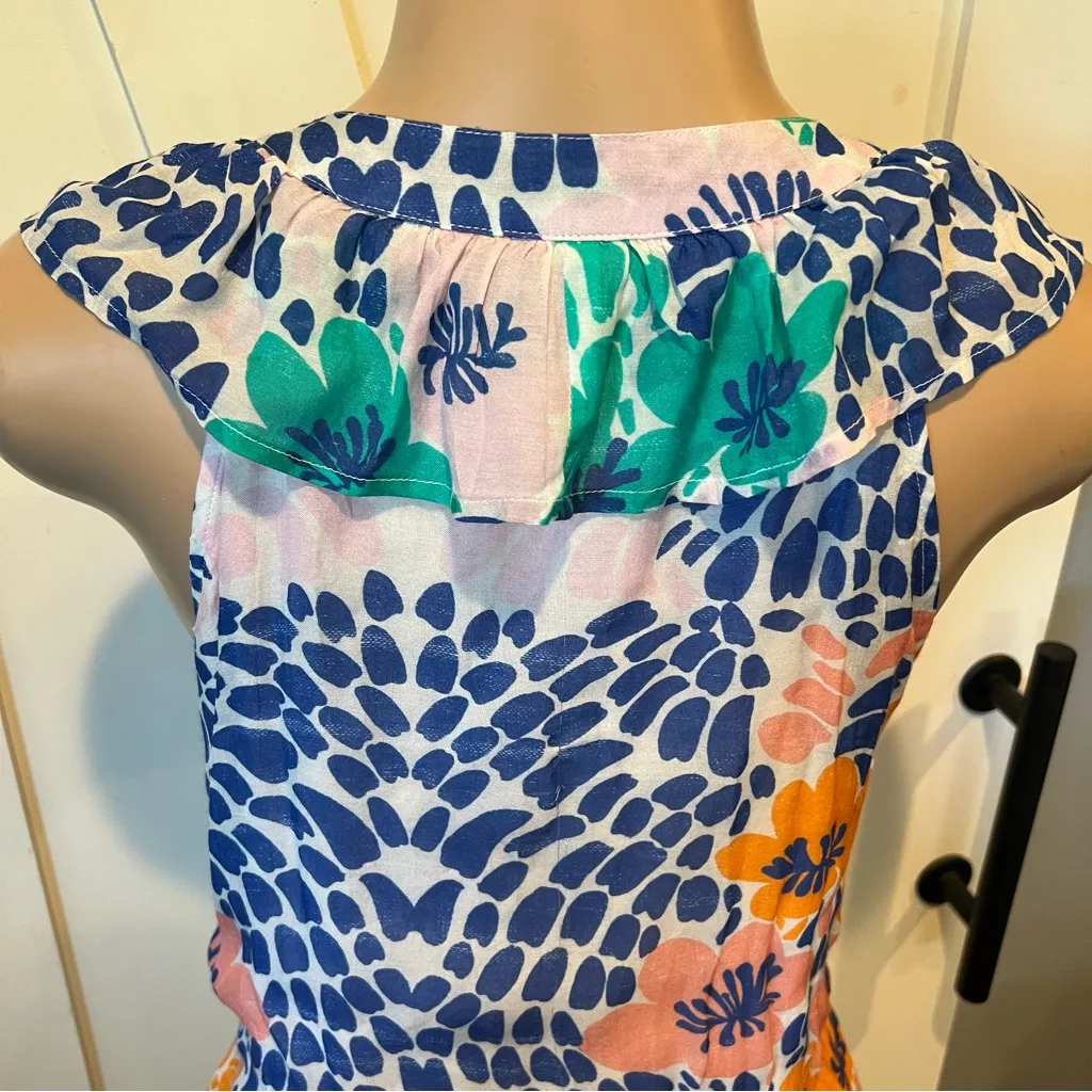 Oliphant L Silk cotton Blend ruffle v neck maxi dress floral multicolor ALTERED Blue Size L - Image 12