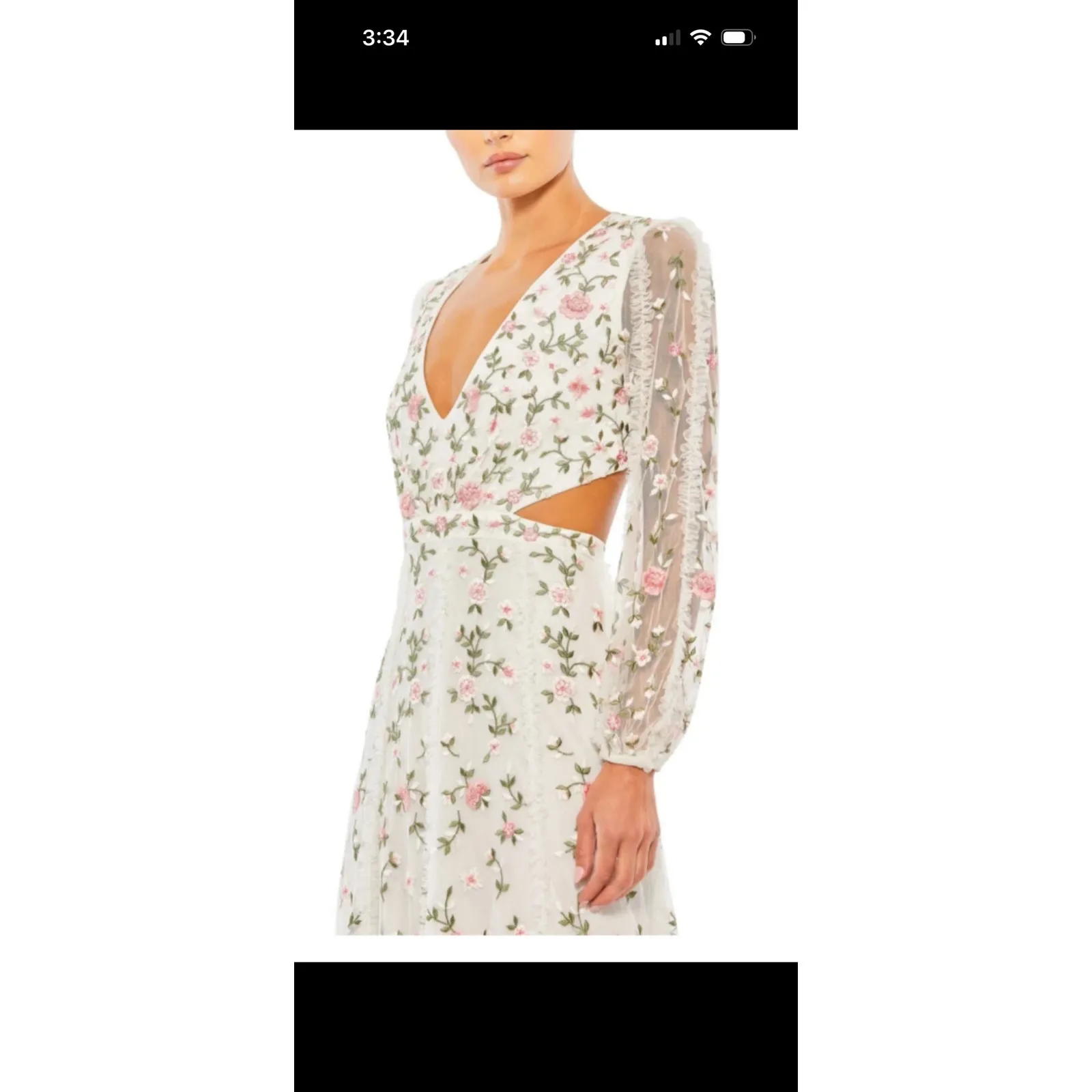 MAC DUGGAL White Floral Embroidered Mesh Sleeve Lace Up Back Dress size 6 NWT - Image 3