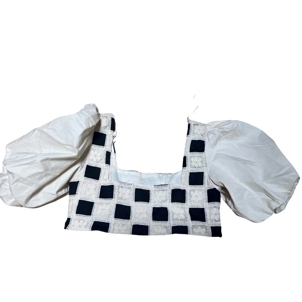 New Crochet Checkered Short Sleeve Dress sz Medium White - Image 4