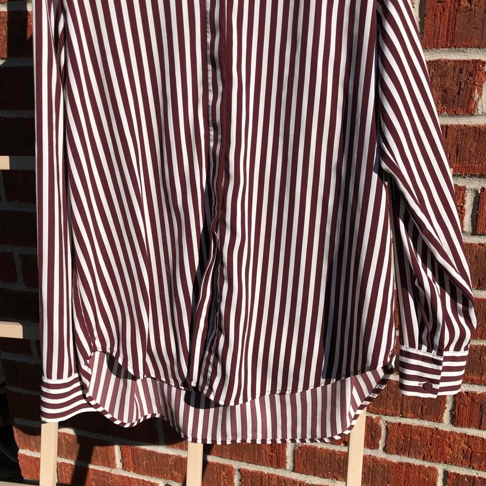 H&M Brown And White Striped Silky Ling Sleeves Blouse 8 - Image 5