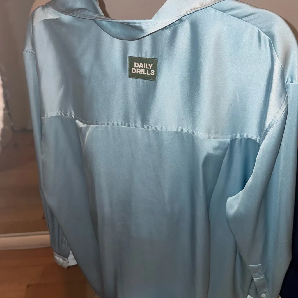Daily Drills Light Blue Satin Button Down Shirt - Image 2