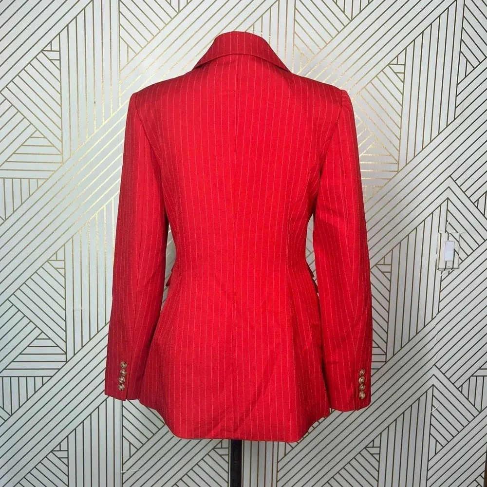 C/MEO Collective Go From Here Double Breasted Red Pinstripe Blazer Size Small - Image 9
