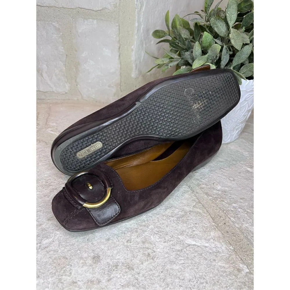 Cole Haan brown suede flats with bronze buckle sz 7.5 AA - Image 6