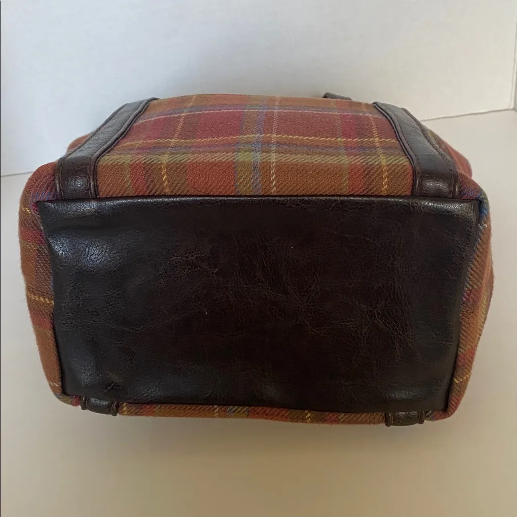 Longaberger Homestead Brown Multi Colored Gingham Plaid Fall Small Tote Purse - Image 6