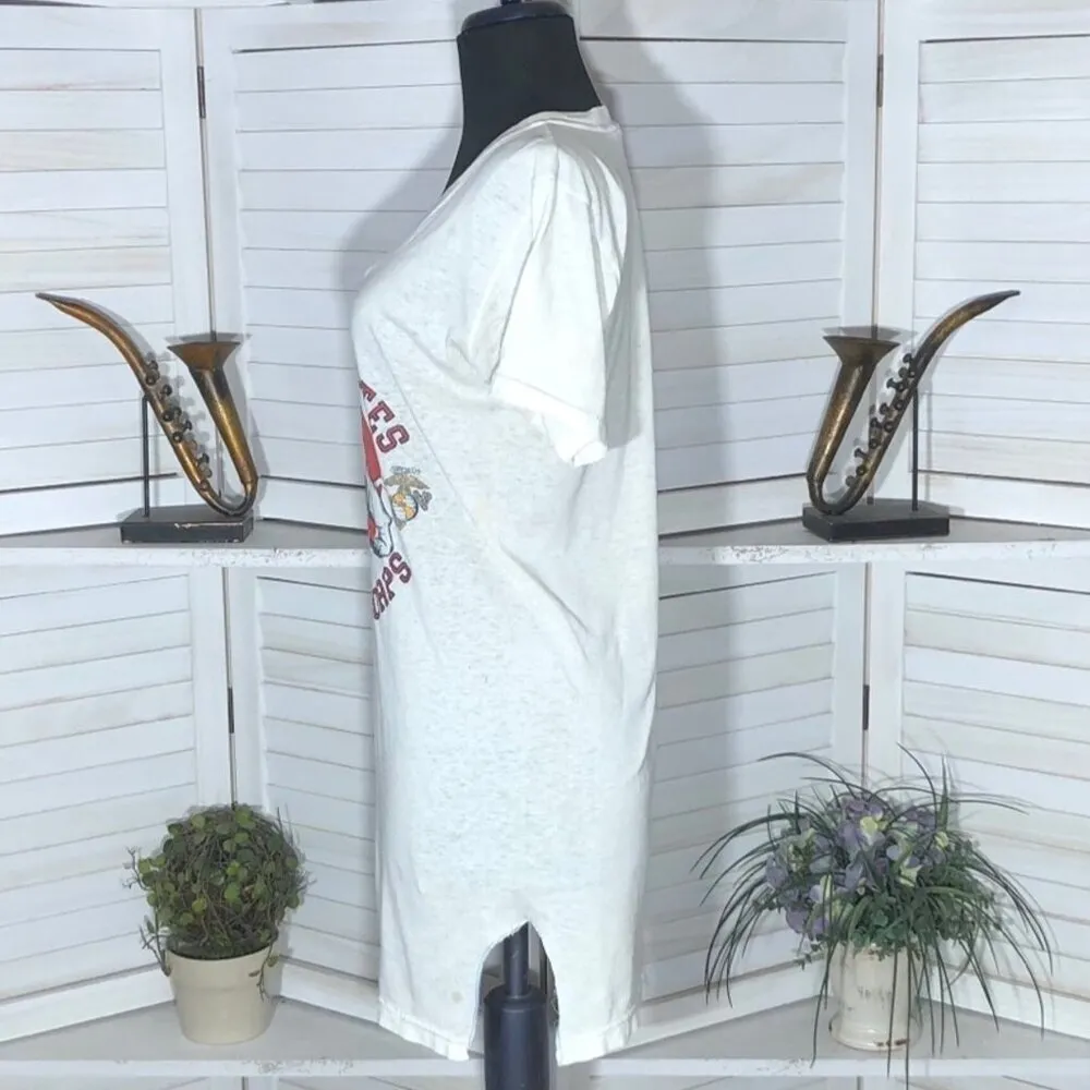 Vintage 90s US Marine Corps Bulldog Graphic Shirt Small White - Image 4