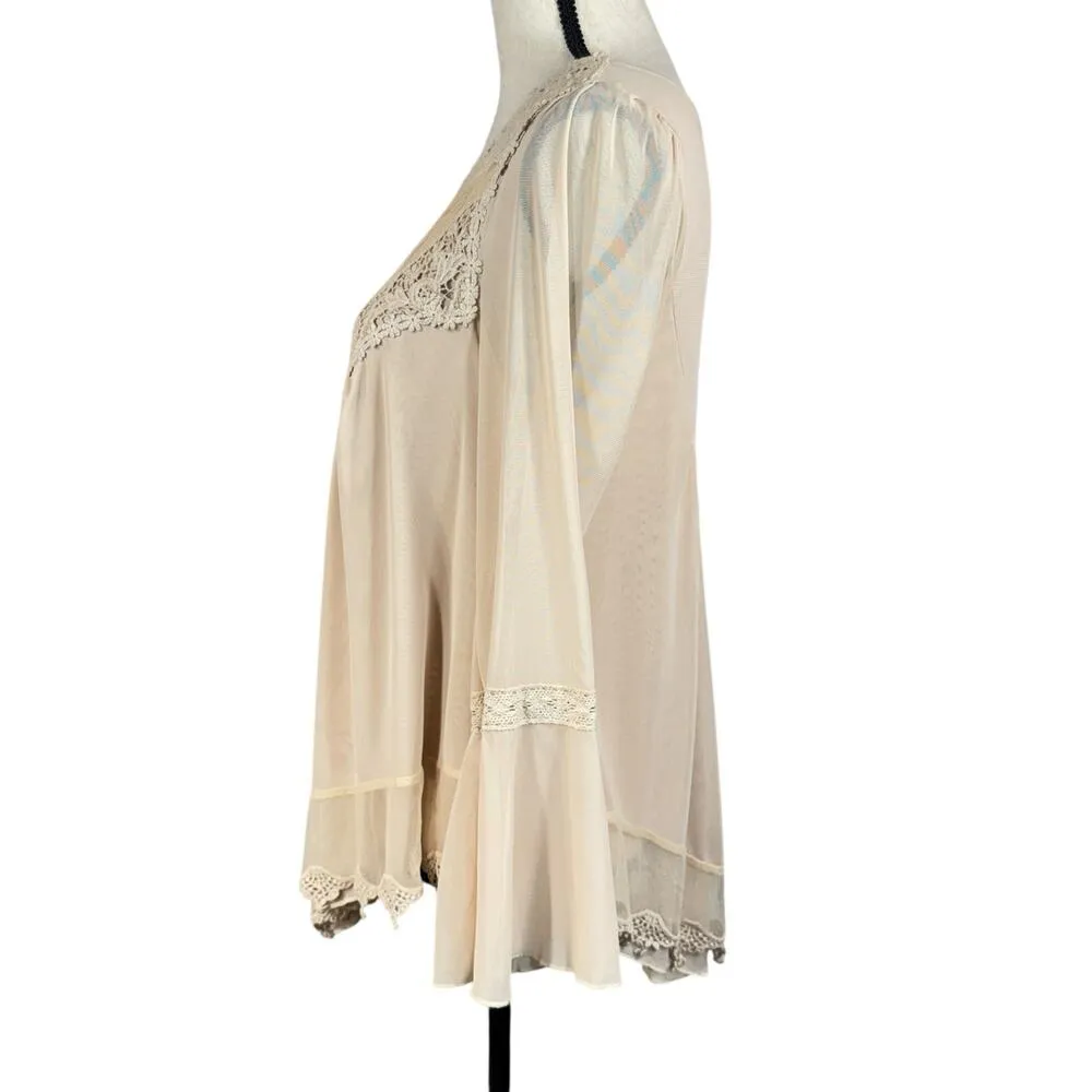 Ultra Pink Small Victorian Top Asymmetrical Crochet Lace Lined Long Bell Sleeves - Image 6