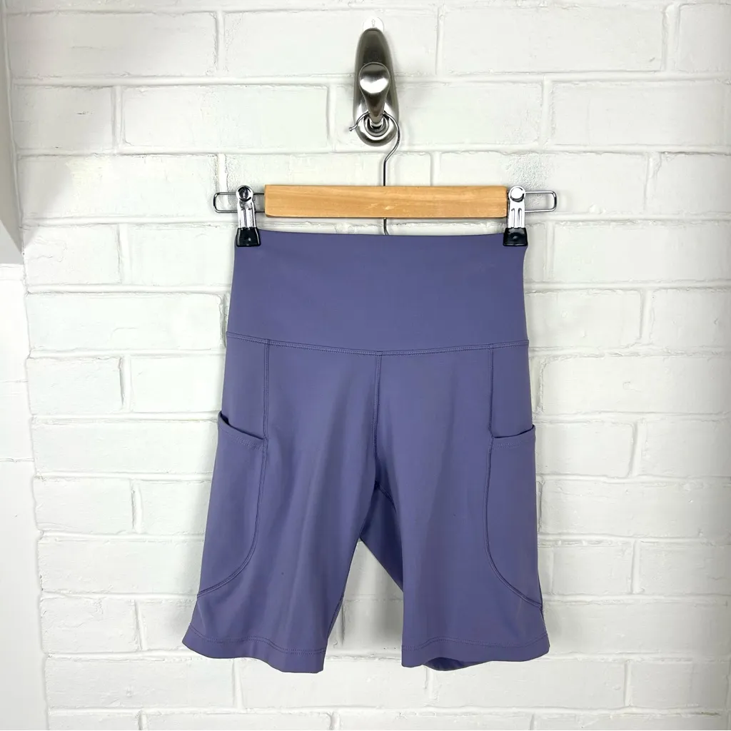 Nike One Dri Fit Purple High Waisted Biker Shorts w Pockets Size S - Image 3