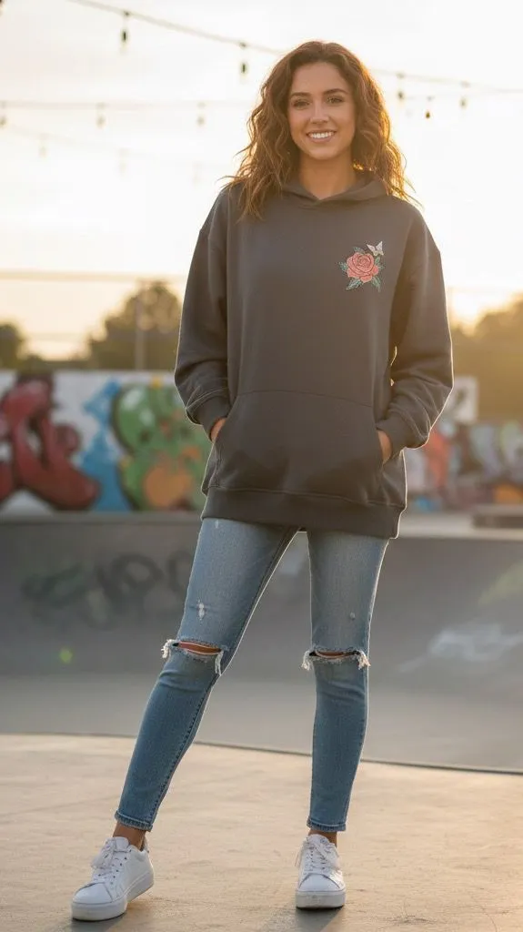 Fourteen Twelve Medium Oversized Gray Rhinestoned Graphic Hoodie NWT Size undefined - Image 1