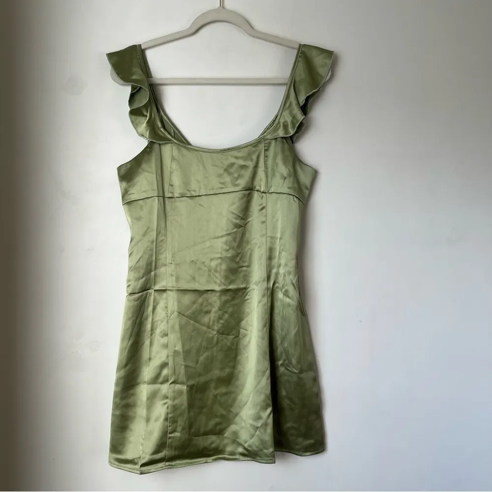 Princess Polly Jordana Green Satin Ruffle Mini Dress 8 - Image 6