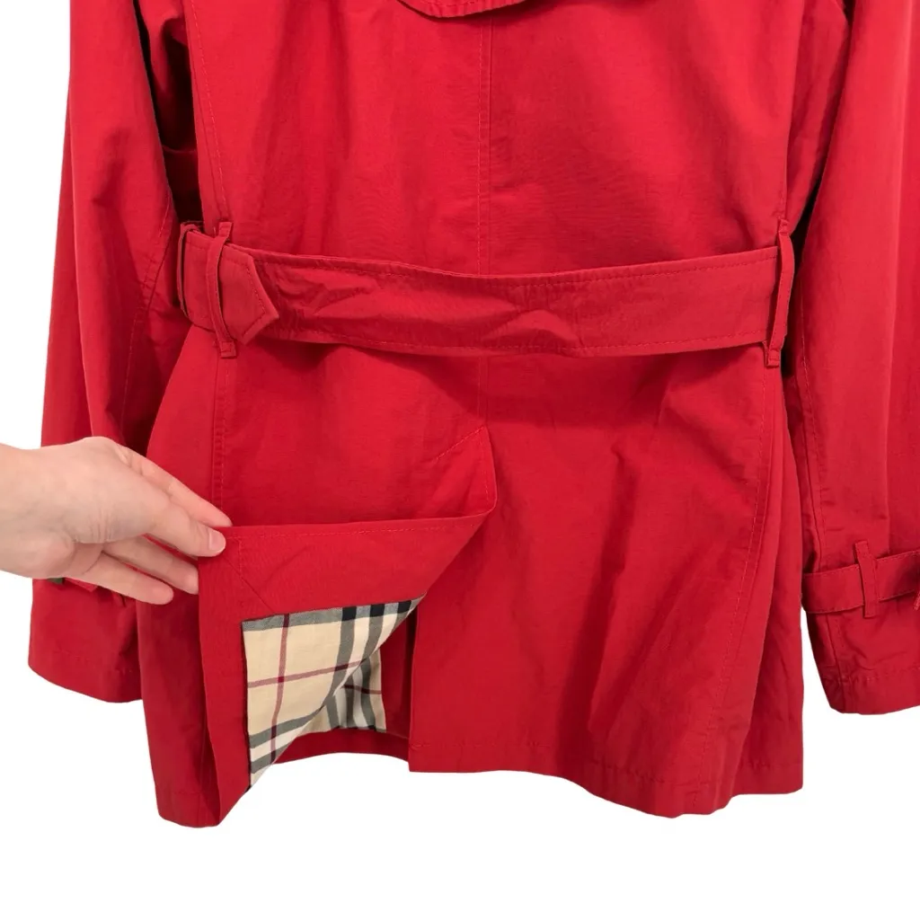 Burberry Vintage Josi Short Belted Trench Coat Cherry Red 6R Small Classic Chic - Image 8
