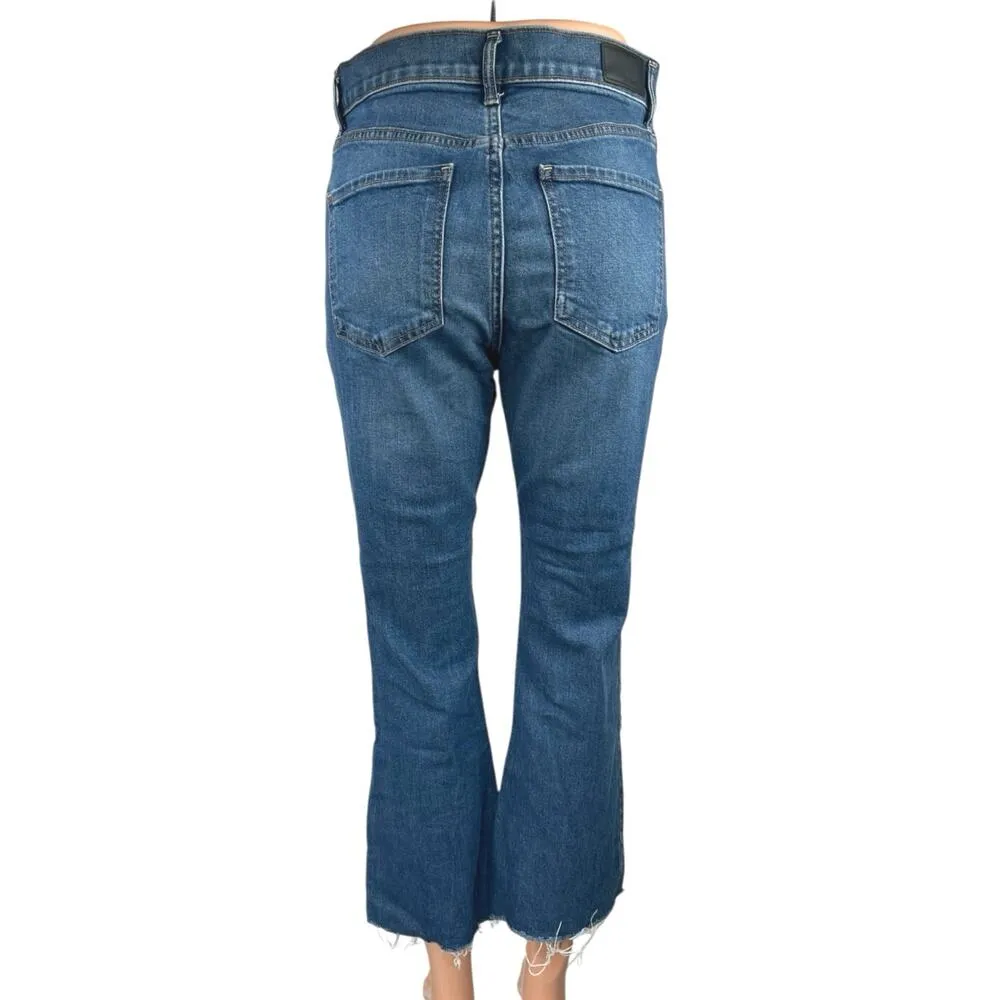 Express Blue High Waist Frayed Hem Cropped Flare Bootcut Denim Jeans Pants Sz 2 - Image 3