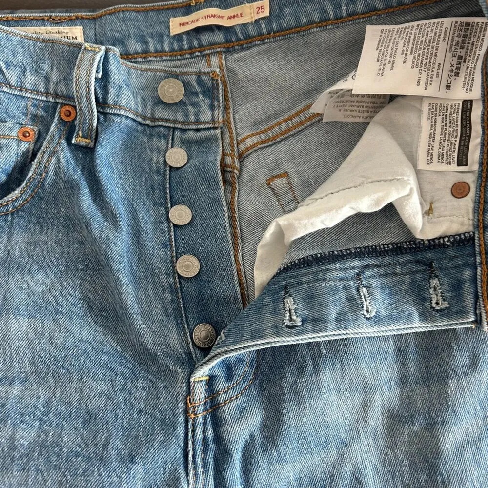 Levi's X Revolve Ribcage Straight Ankle Jeans in Jazz Time with Distressing - Image 6